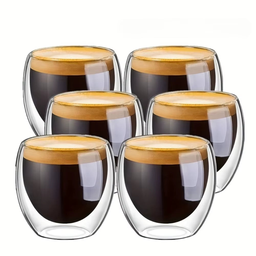80/250/450Ml Double-Wall Insulated Clear Glass Espresso Cups Perfect for Tea, Coffee, Latte, Cafe, Milk, Restaurant Use