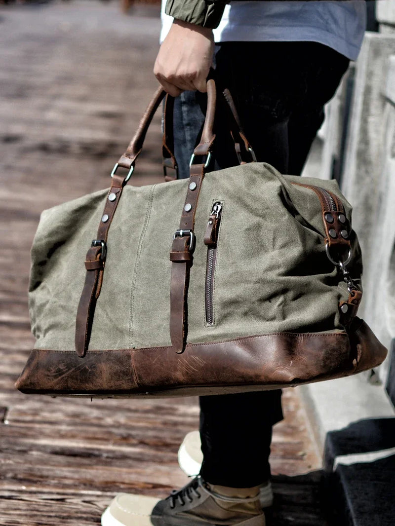Herren Reisetasche Canvas Leder | Großer Weekender Vintage