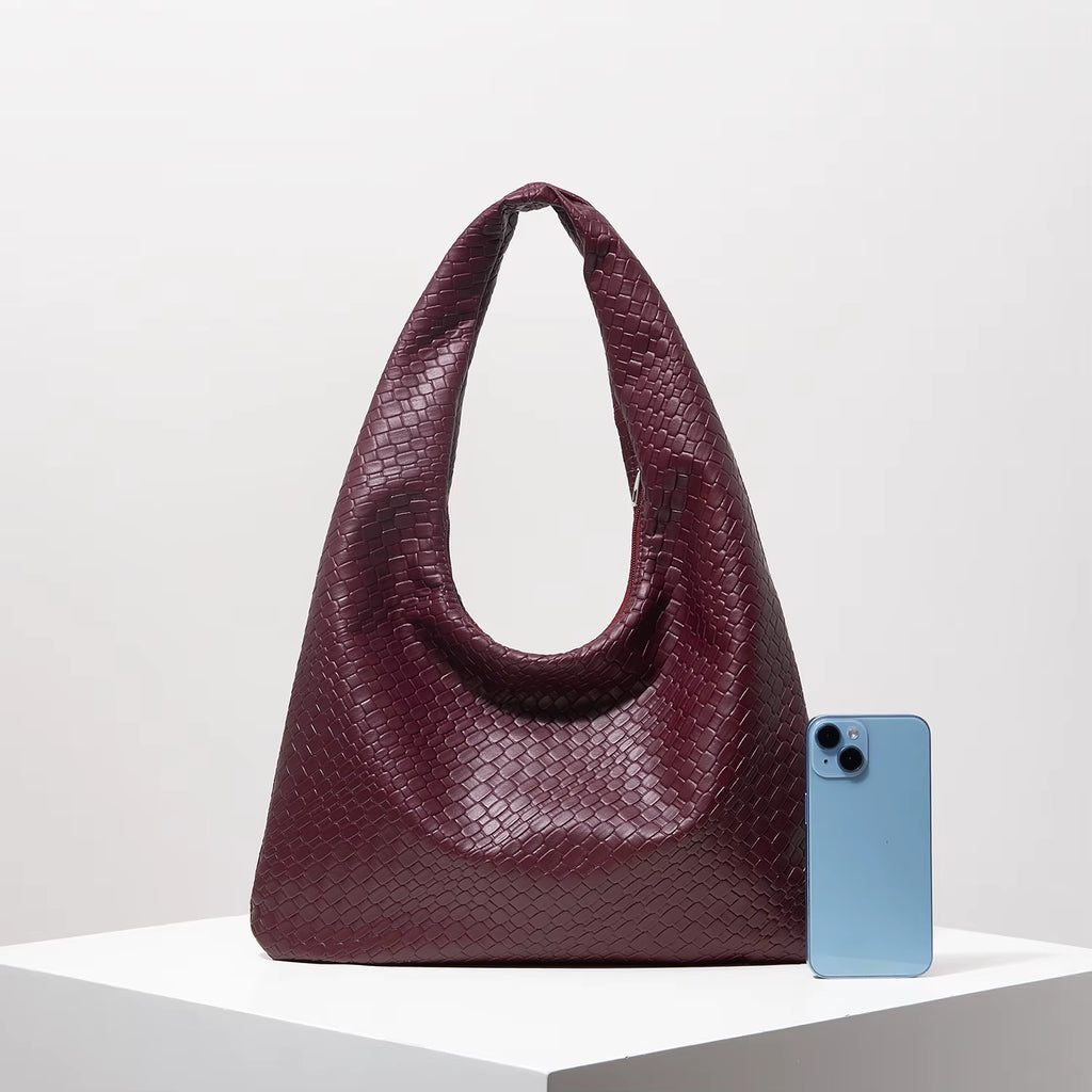 Vintage Web-Leder Schultertasche – Edle Crescent Tote