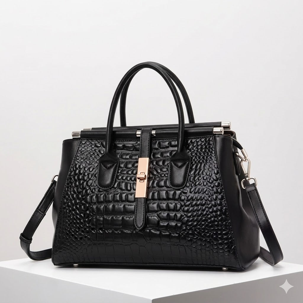 Stilvolle Leder-Handtasche: Edle Krokoprägung & Pure Eleganz