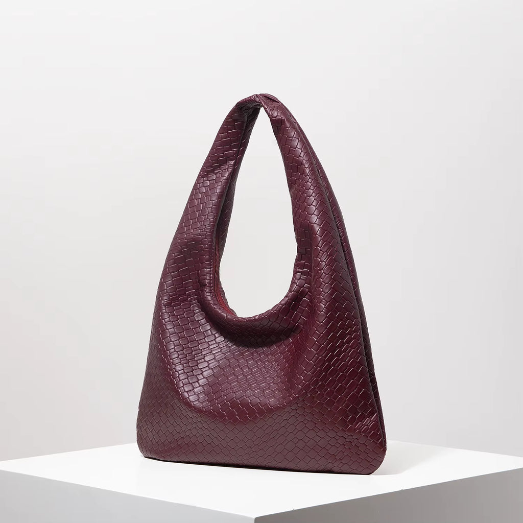 Vintage Web-Leder Schultertasche – Edle Crescent Tote