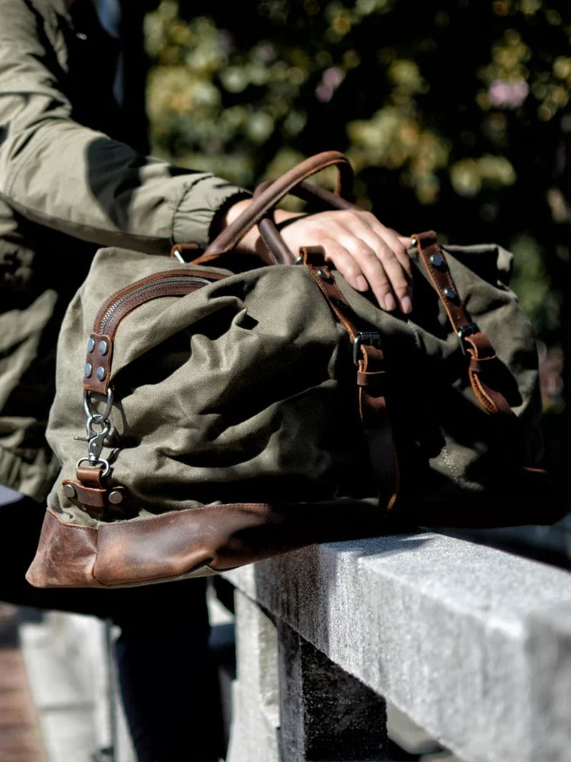Herren Reisetasche Canvas Leder | Großer Weekender Vintage