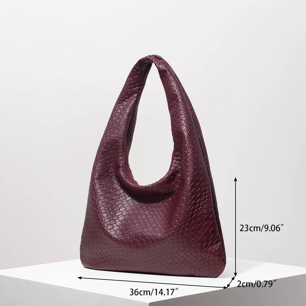 Vintage Web-Leder Schultertasche – Edle Crescent Tote