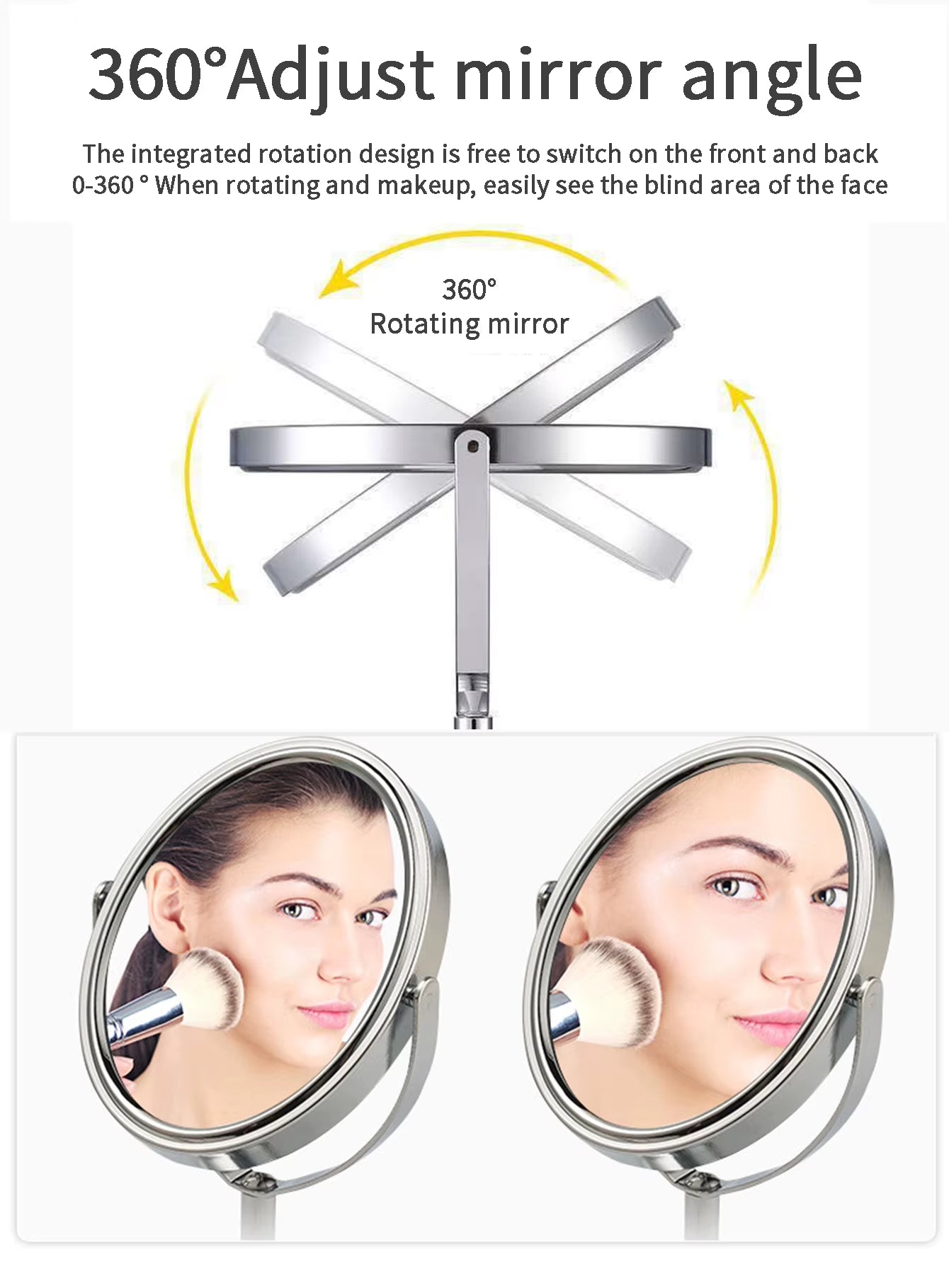 Makeup Spiegel (groß) Metall Silber mit Vergrößerung & 360° Rotation
