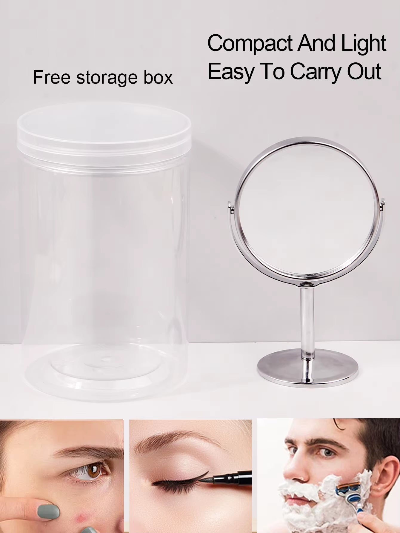 Makeup Spiegel (groß) Metall Silber mit Vergrößerung & 360° Rotation