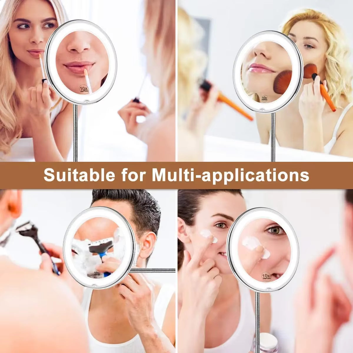 Profi LED-Schminkspiegel – 10x Vergrößerung & Flexarm
