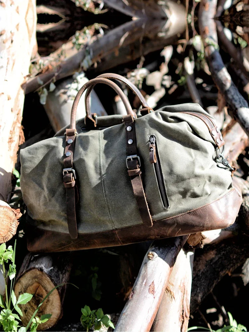Herren Reisetasche Canvas Leder | Großer Weekender Vintage