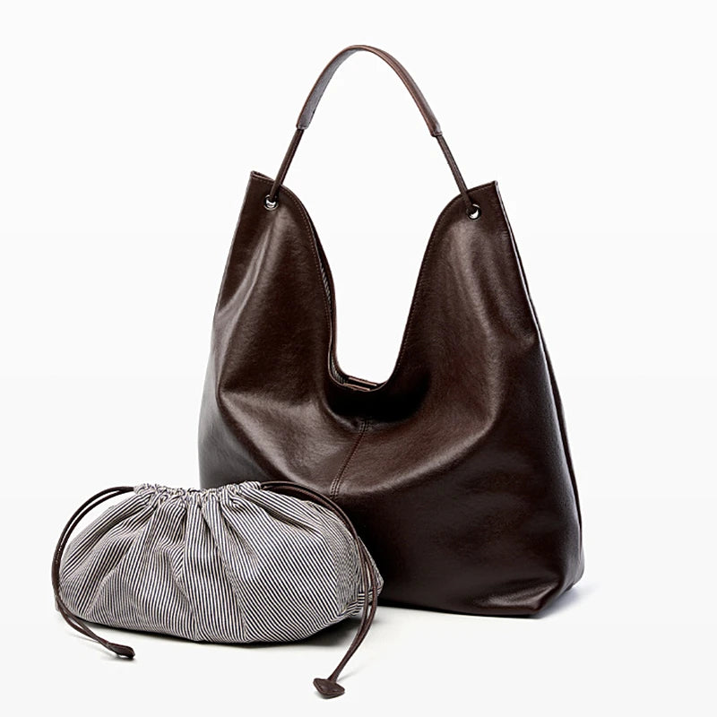 Große Echtleder Hobo Bag: Schlichte Eleganz für Damen