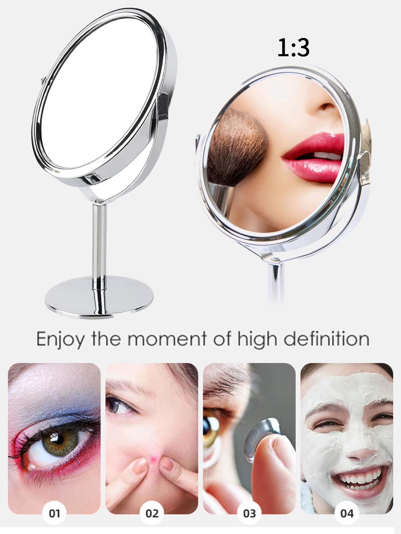 Makeup Spiegel (groß) Metall Silber mit Vergrößerung & 360° Rotation