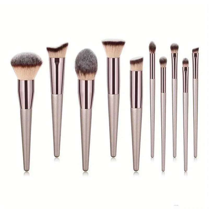 Edles Make-up Pinsel Set 10-tlg – Champagner Gold Profi