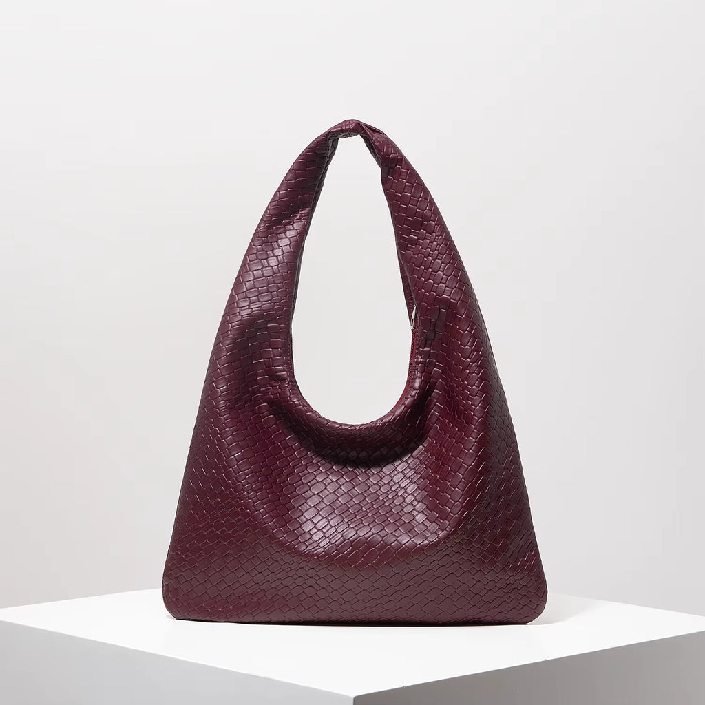 Vintage Web-Leder Schultertasche – Edle Crescent Tote