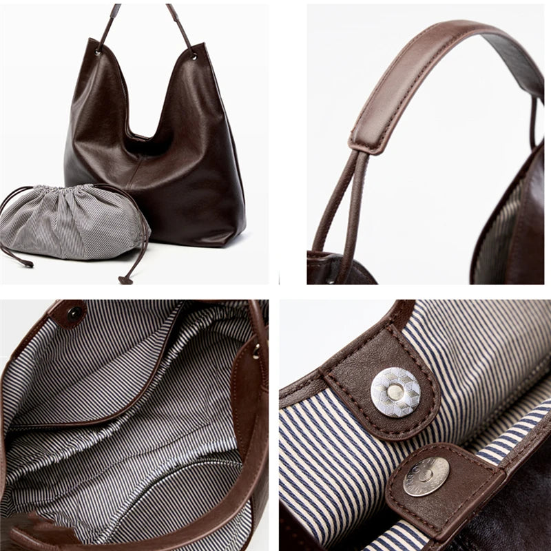 Große Echtleder Hobo Bag: Schlichte Eleganz für Damen